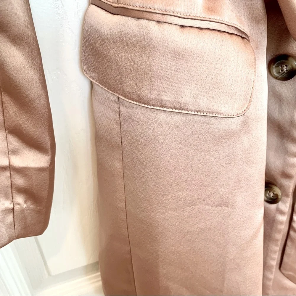 🌙 VS Beige Satin Double-Breasted Jacket Trench Coat Lingerie Robe Style Dress